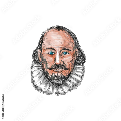 Fotografie, Obraz William Shakespeare Head Watercolor