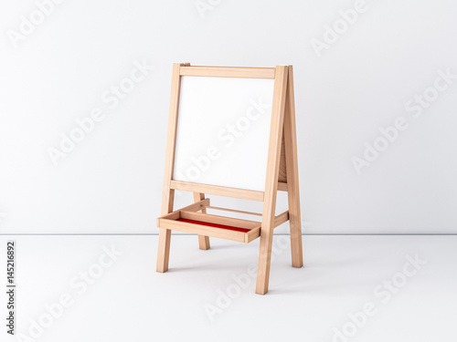 Wooden Easel Mockup with blank white canvas in empty interior  3d rendering