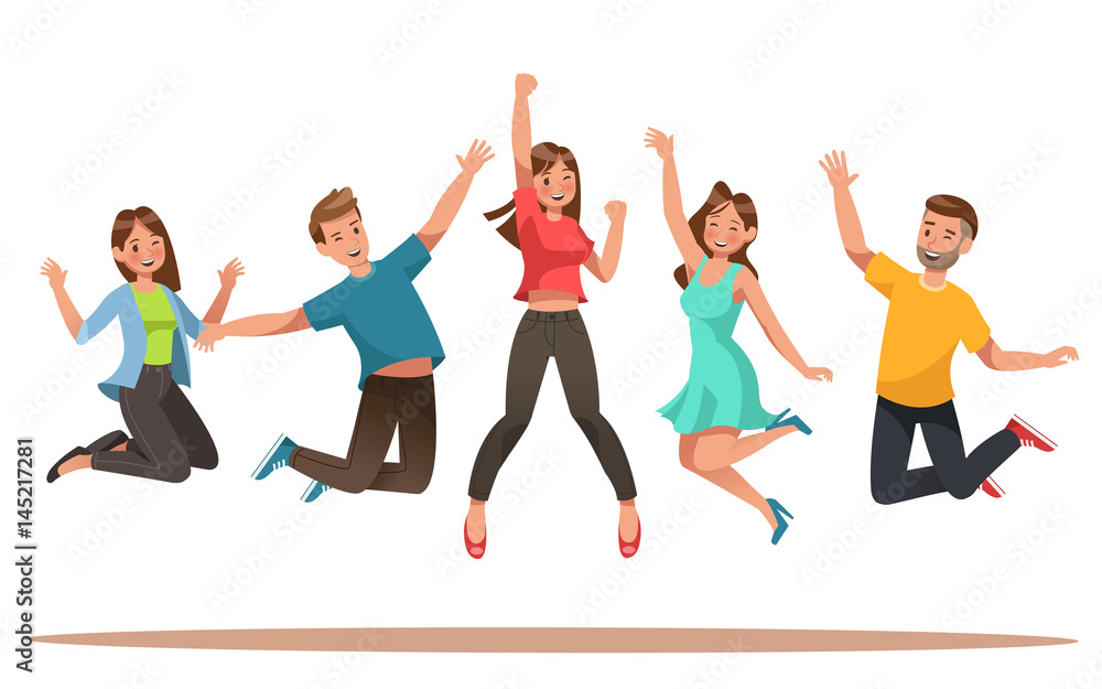 Obraz premium Happy teens character design. Teens dancing vector.
