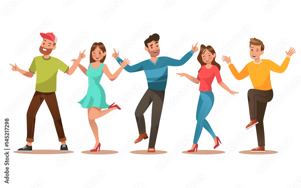 Obraz premium Happy teens character design. Teens dancing vector. no2