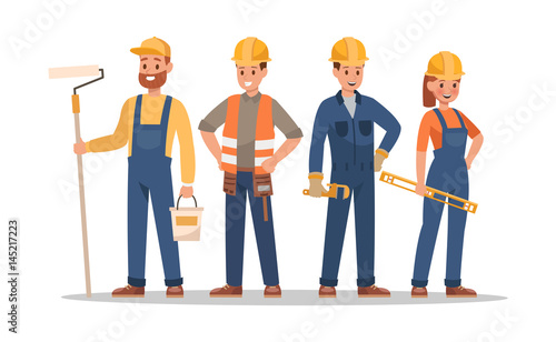 Construction staff characters design. Include foreman, painter, electrician, landscaper, carpenter. Professionals team.