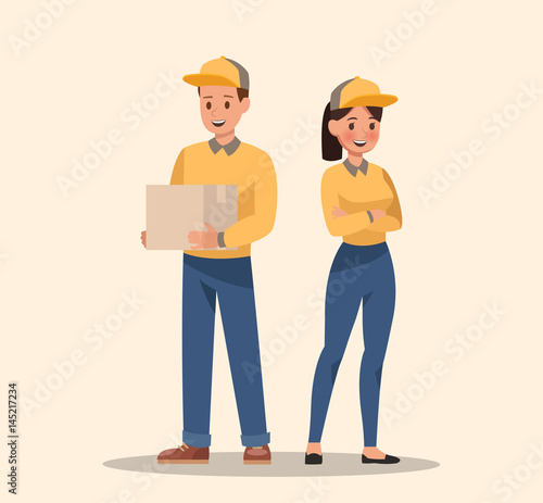 Courier and delivery characters design. Professionals team.