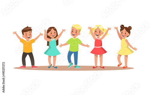 Happy child character design. Child dancing vector.
