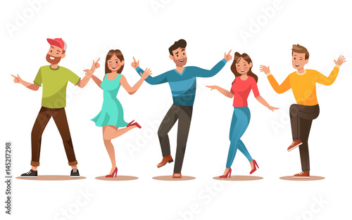 Happy teens character design. Teens dancing vector. no2