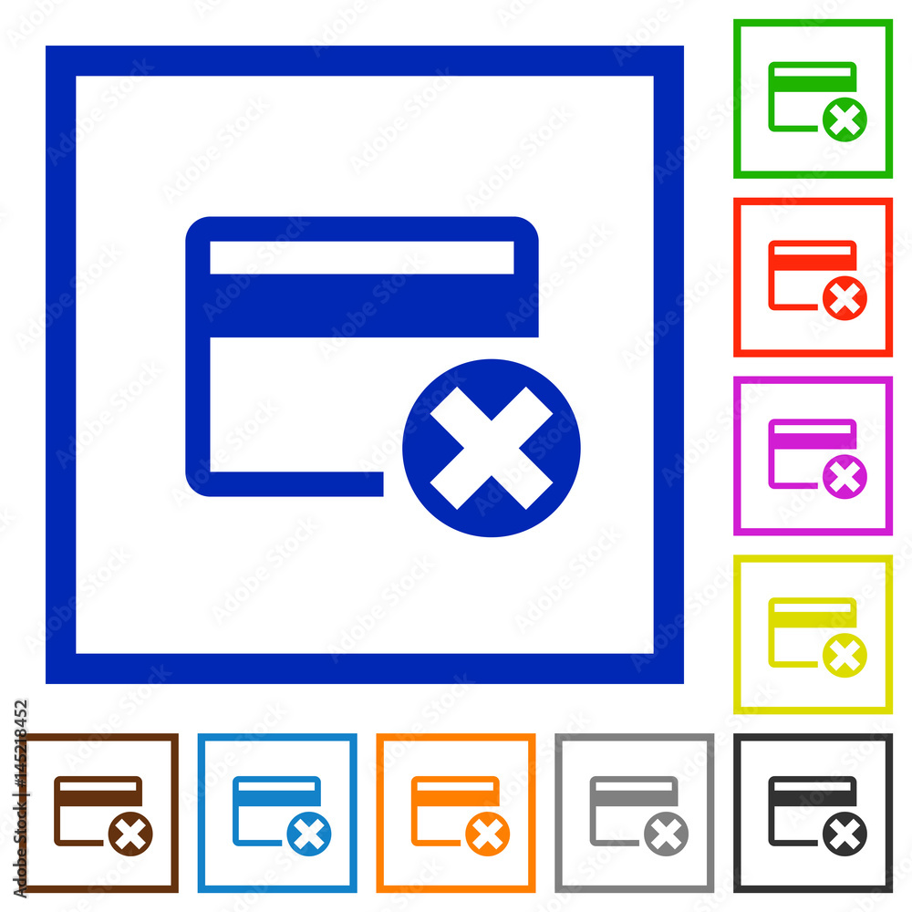 Cancel credit card flat framed icons Cancel credit card flat framed icons