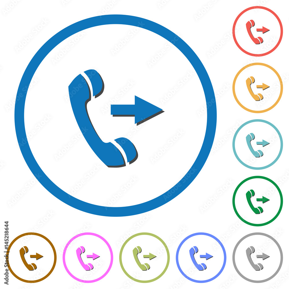 Outgoing phone call icons with shadows and outlines Outgoing phone call icons with shadows and outlines