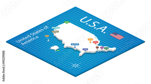 Isometric map of the USA - 3D Vector Illustration