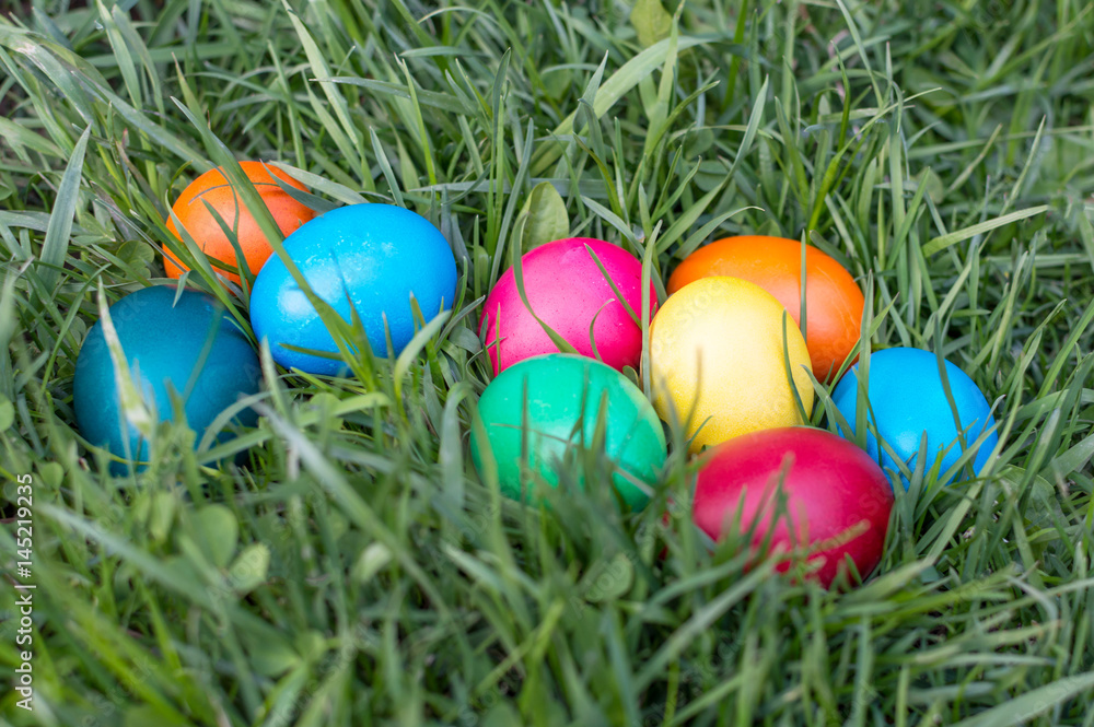 colored Easter eggs on the grass colored Easter eggs on the grass