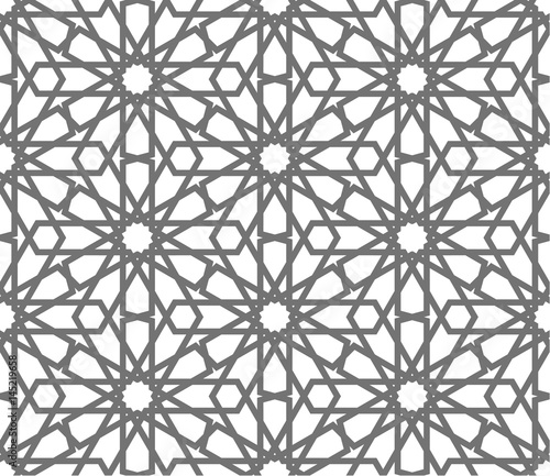 Islamic seamless vector pattern. Geometric ornaments based on traditional arabic art. Oriental muslim mosaic. Turkish, Arabian, Moroccan design on a white background. Mosque decoration element.