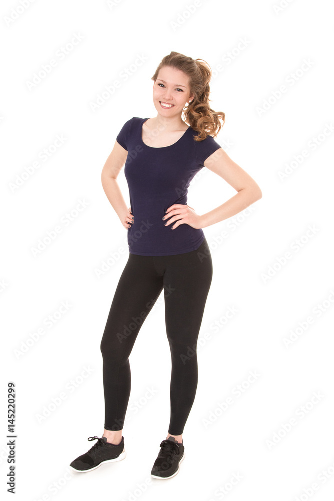 Attractive young woman in sports wear. All on white background. Attractive young woman in sports wear. All on white background.