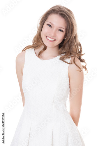 Attractive girl in white summer dress