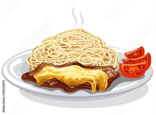 pasta and grilled meat
