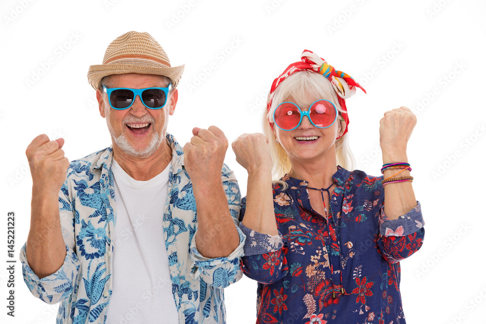 Senior couple dressed like a hippie
