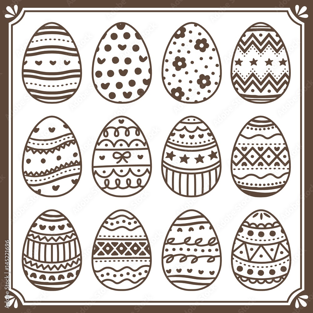 Set of Cute Easter Egg with Decorative Design. Black and White. Set of Cute Easter Egg with Decorative Design. Black and White.
