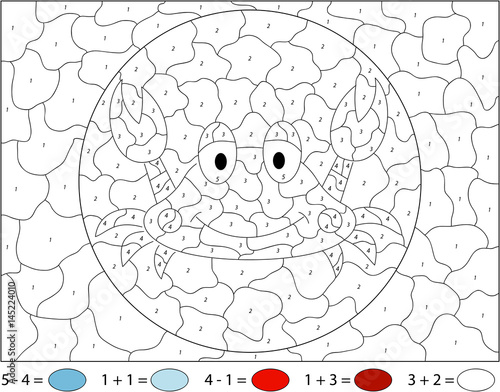 Cartoon crab. Color by number educational game for kids