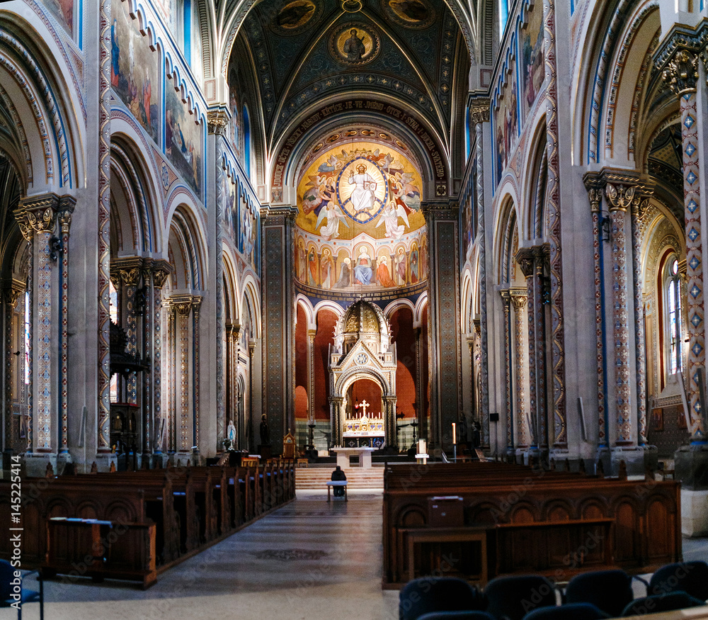 panorama of the interior of Saints Cyril and Methodius Church in Prague
