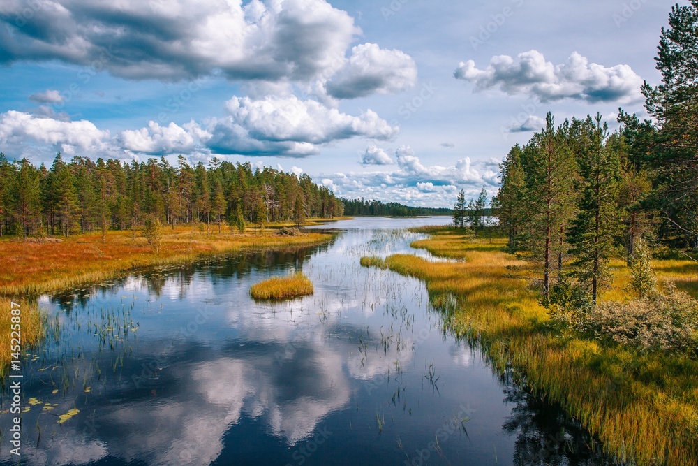 Obraz premium Idyllic summer landscape with clear lake in Finland