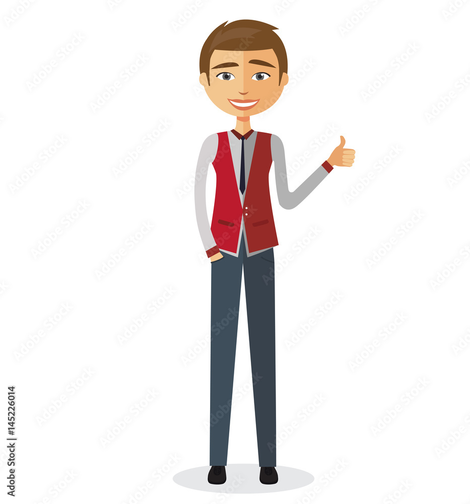 Young businessman showing thumb up vector flat cartoon illustration. Young businessman showing thumb up vector flat cartoon illustration.