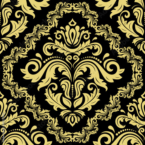Damask classic black and golden pattern. Seamless abstract background with repeating elements