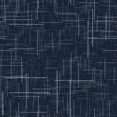 Imitation linen texture. Seamless pattern. Blue and white horizontal and vertical stripes isolated on own layers. Blue background.