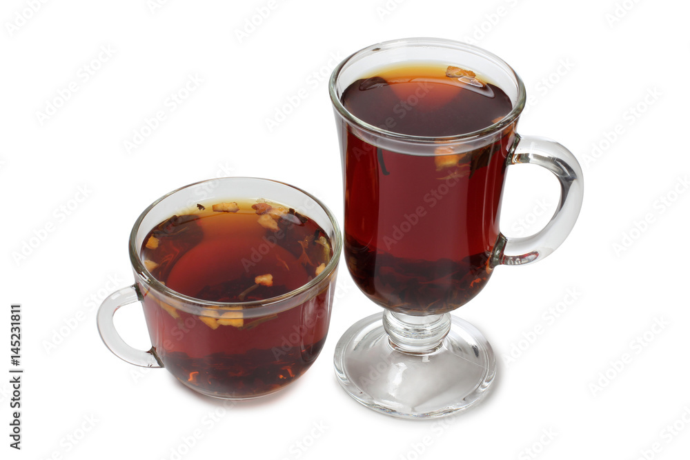 Glass cup with tea on white background Glass cup with tea on white background