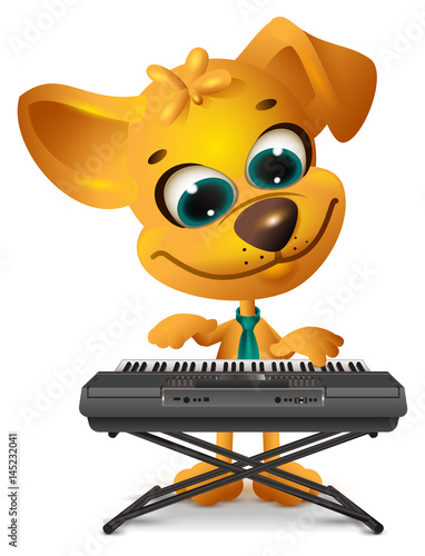 Yellow dog is playing synthesizer