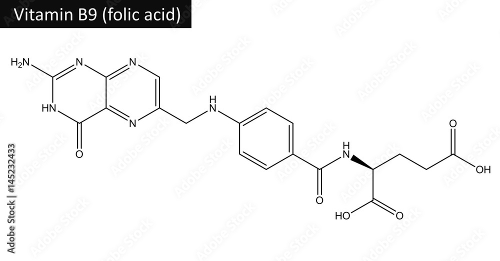 Molecular structure of folic acid (vitamin B9) Molecular structure of folic acid (vitamin B9)