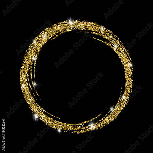 Round gold glitter abstract frame with a gloss effect. Element for creating posters, flyers, logos.