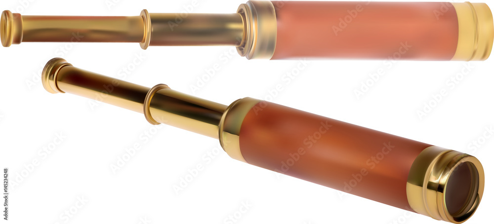 brown and gold telescopes isolated on white brown and gold telescopes isolated on white