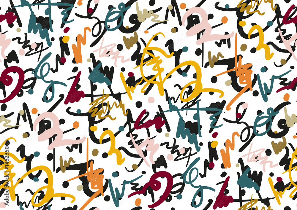 Vector seamless pattern with hand drawn brush strokes and stripes hand painted