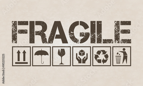 Fragile symbol set on brown cardboard