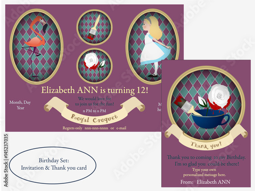 Alice in Wonderland. Royal croquet Birthday Invitation.