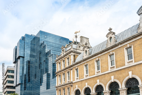 Beautiful street view of business modern buildings in London  England  UK