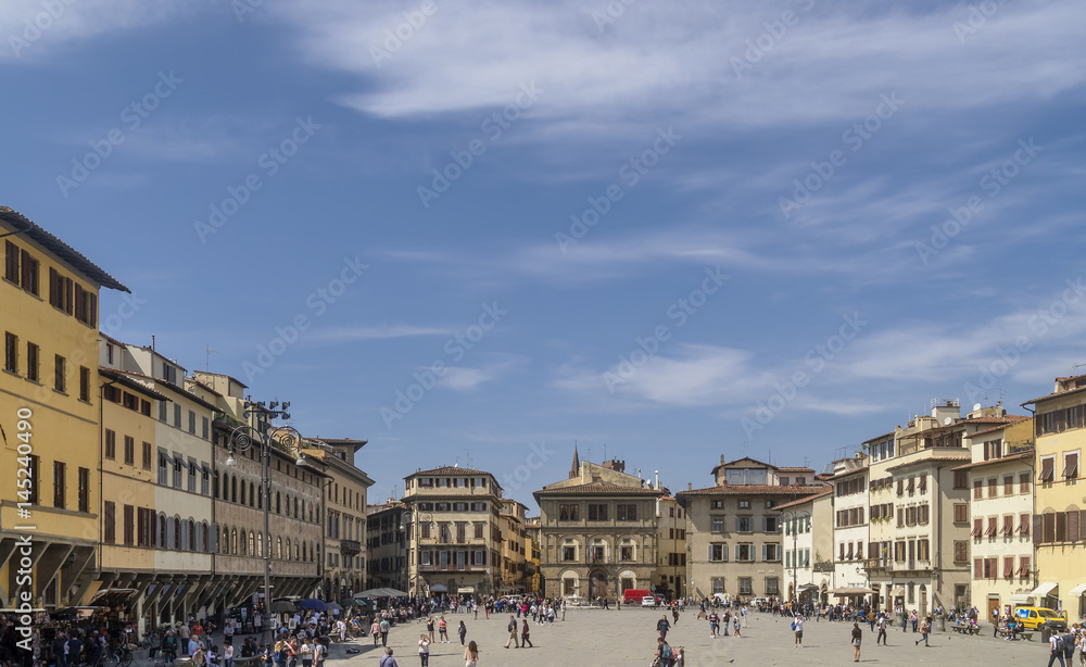 Beautiful view of the famous Piazza Santa Croce, in the historic center of Florence, Italy, from the homonymous basilica