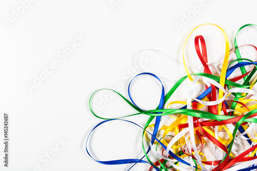 Many color ribbons on white background