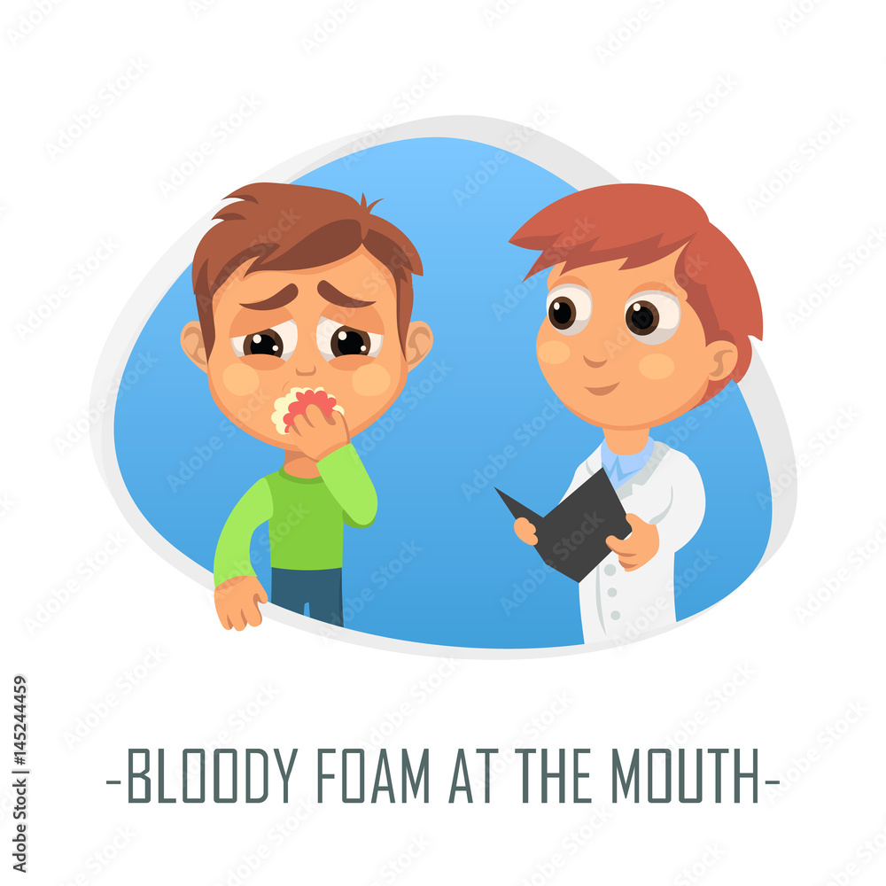 Bloody foam at the mouth medical concept. Vector illustration. Bloody foam at the mouth medical concept. Vector illustration.