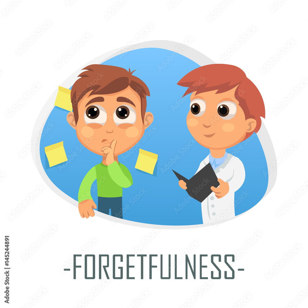 Forgetfulness medical concept. Vector illustration.