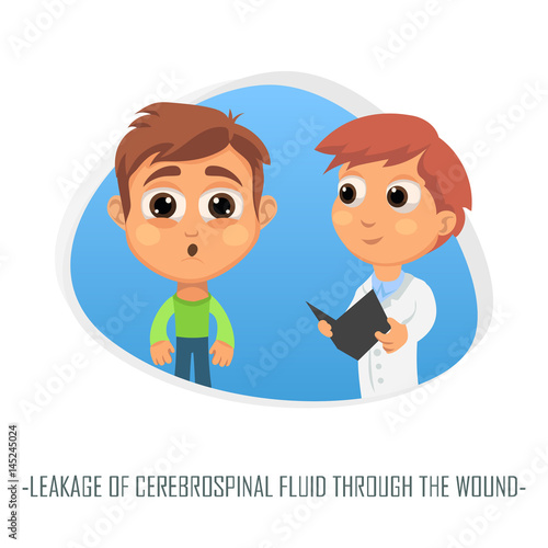 Leakage of cerebrospinal fluid through the wound medical concept. Vector illustration.