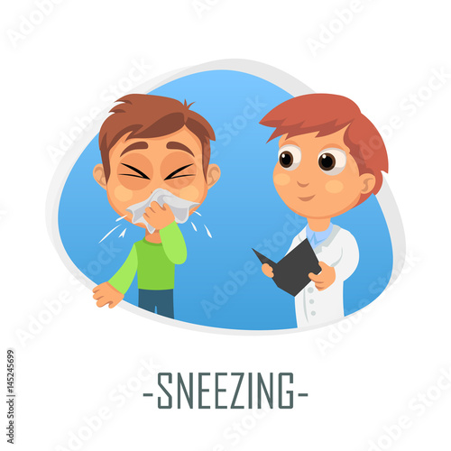 Sneezing medical concept. Vector illustration.