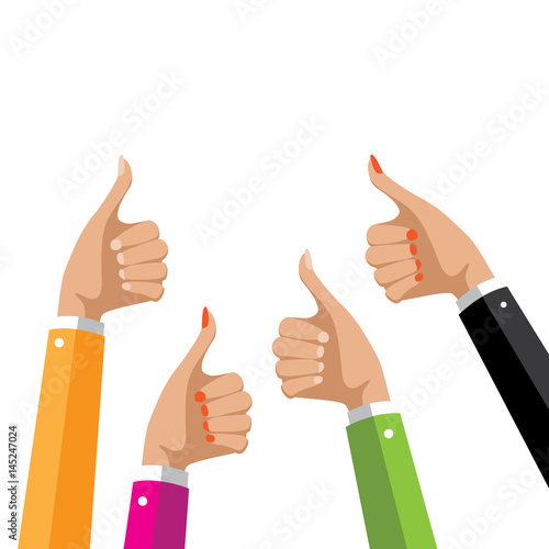 Thumbs up men and women flat design. EPS 10 vector.