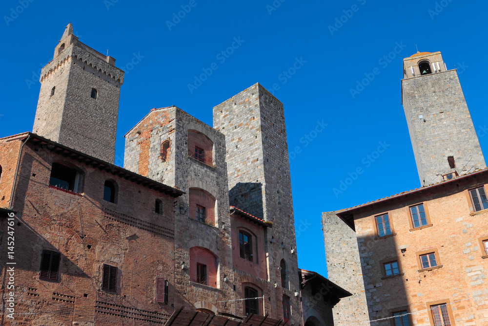 Foreshortening of San Gimignano, Siena, Tuscany, Italy