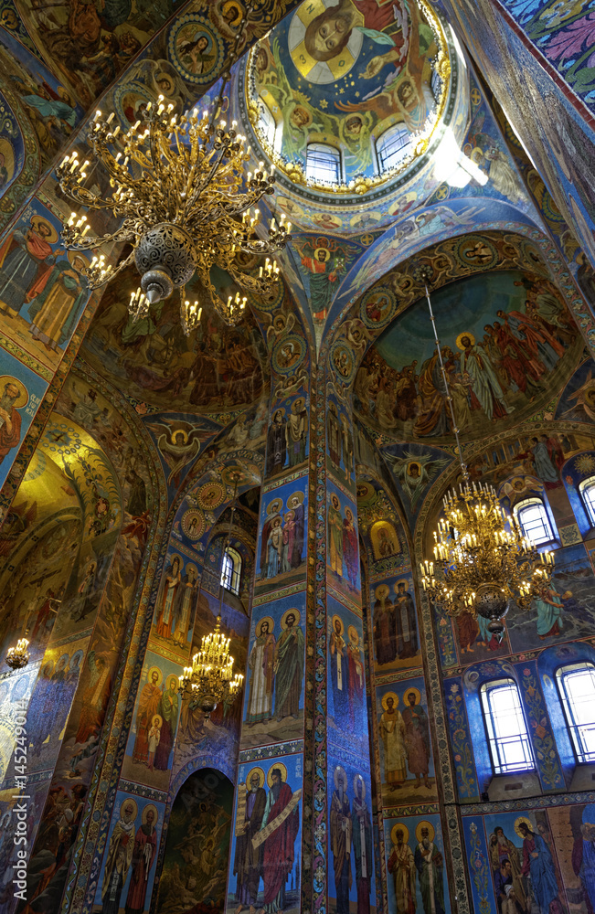 Interior of the Cathedral of the Resurrection of Christ in Saint Petersburg, Russia. Church of the Savior on Blood