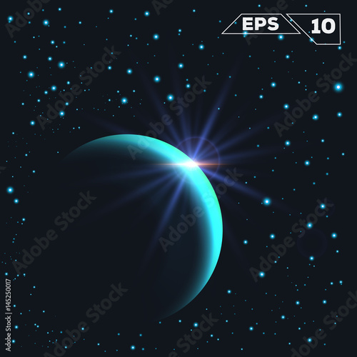 abstract blue sphere planet shine sparkles isolated on dark background