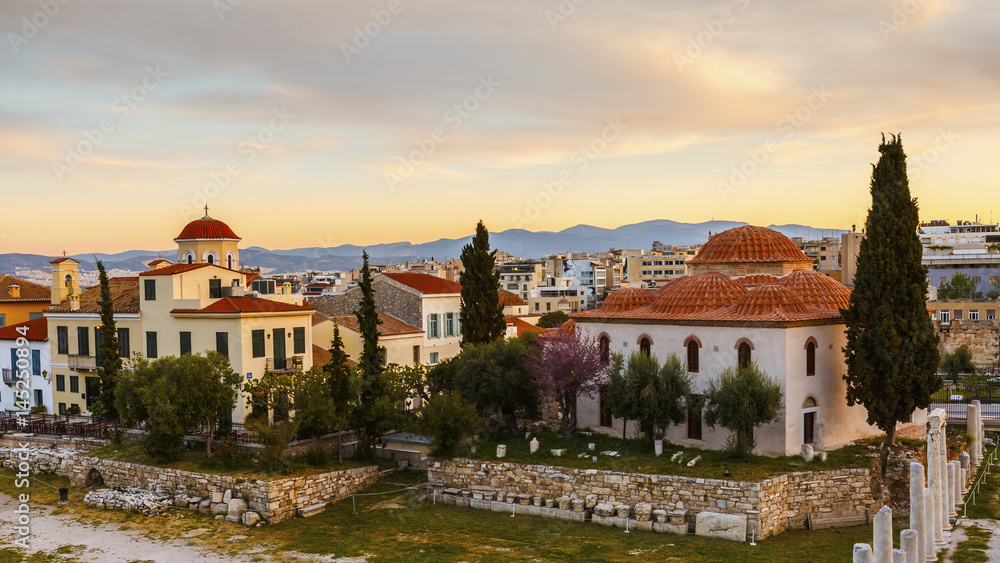 View of the old town of Athens early in the morning. 
