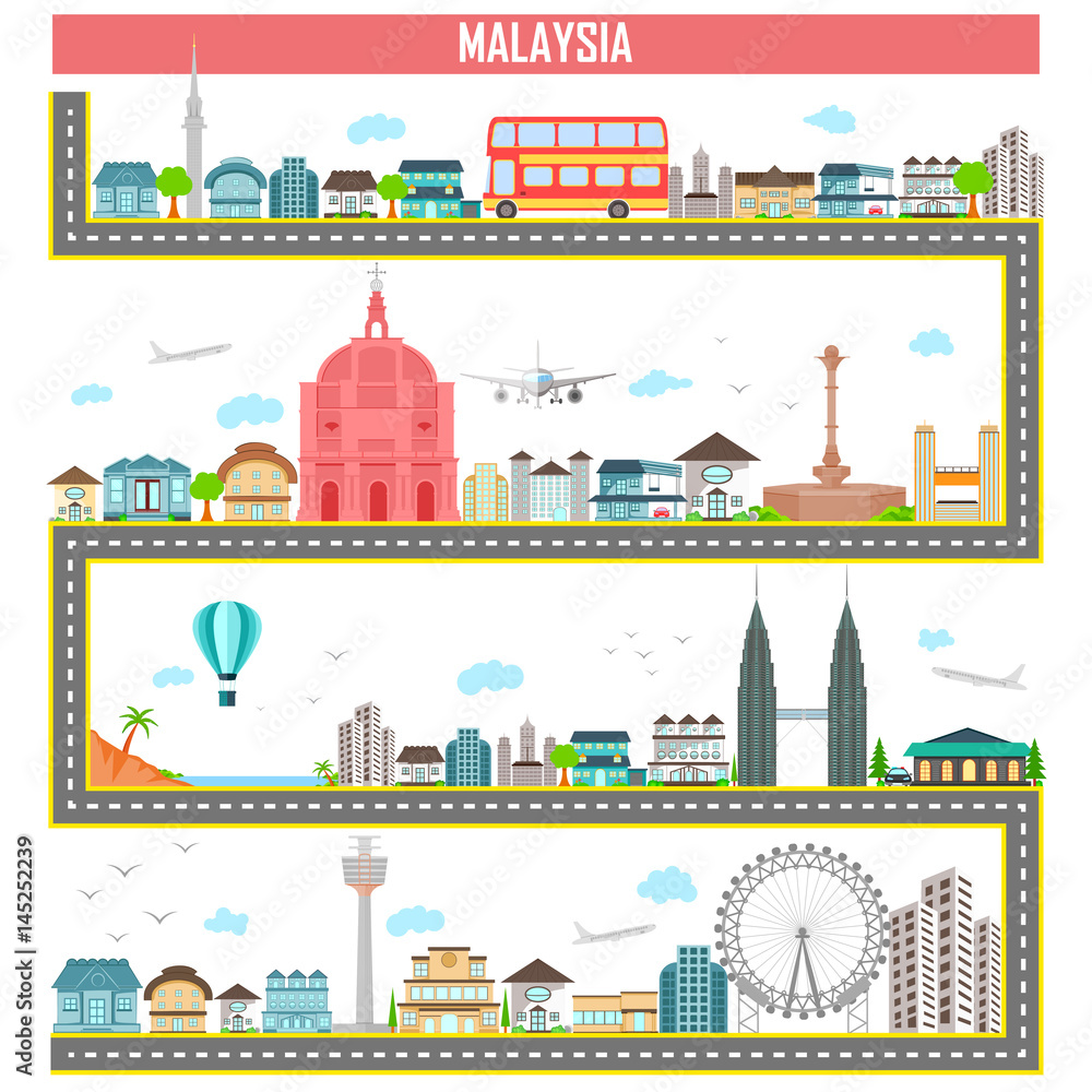 Cityscape with famous monument and building of Malaysia