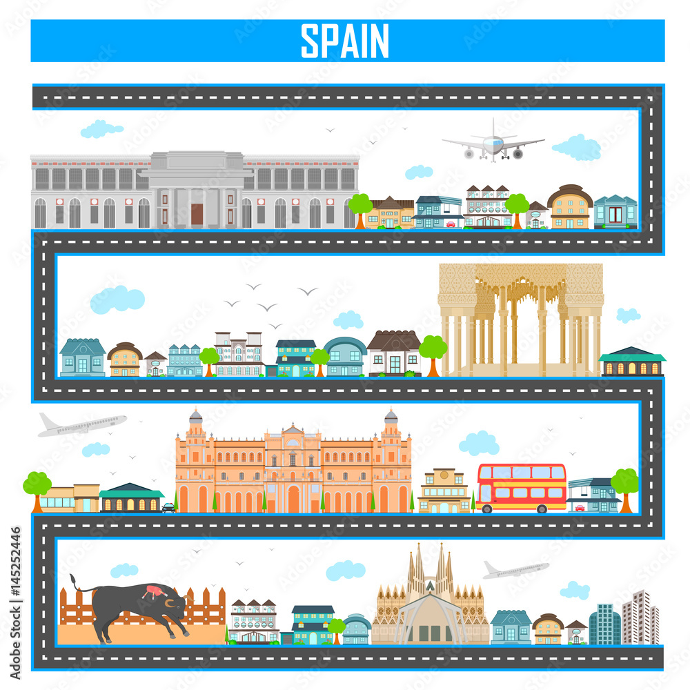 Cityscape with famous monument and building of Spain
