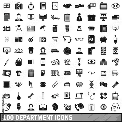 100 department icons set, simple style 