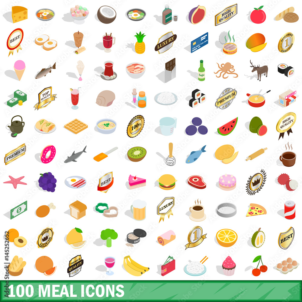 100 mains icons set, isometric 3d style