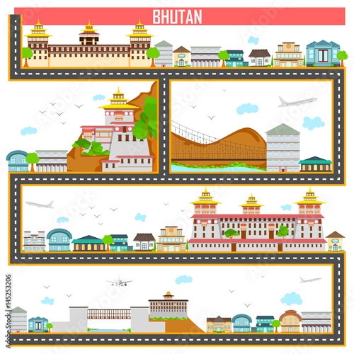 Cityscape with famous monument and building of Bhutan
