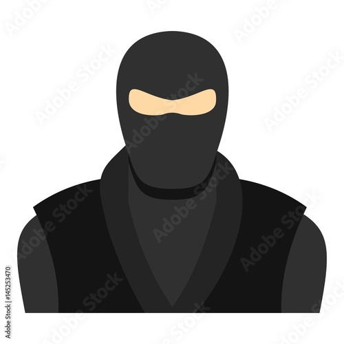 Ninja in black clothes and mask icon isolated